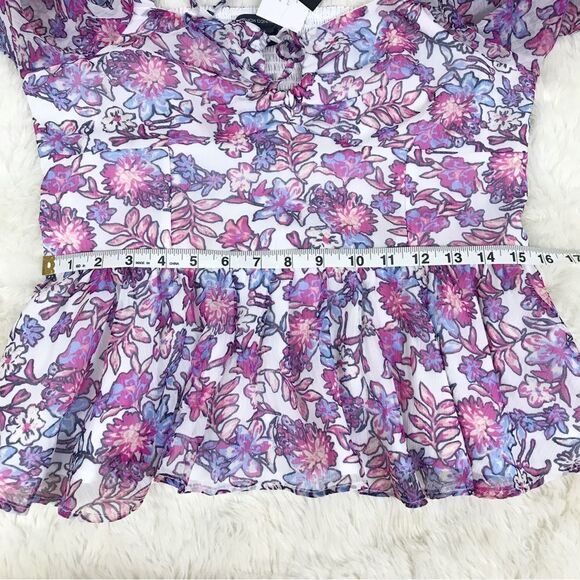 FRENCH CONNECTION Floral Halter Peplum Top Smocked Pink Purple Size Large New‎ - Picture 14 of 15